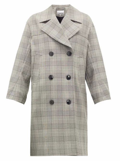 Ganni - Prince Of Wales-check Double-breasted Coat - Womens - Grey