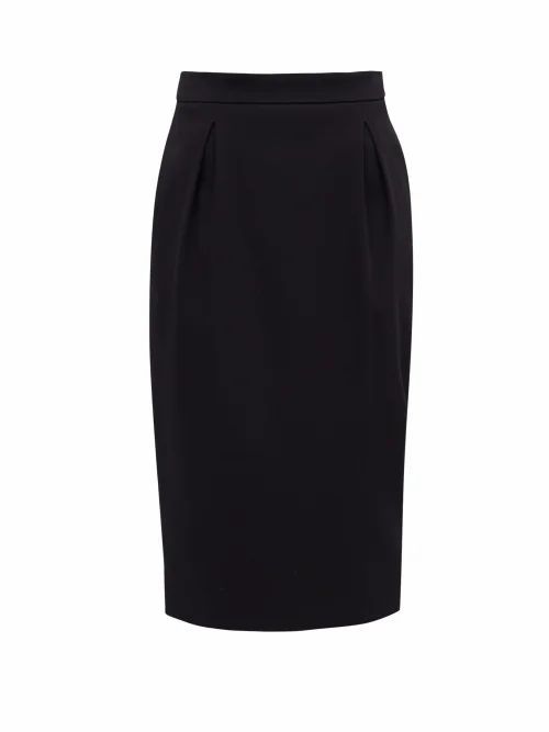 Versace - High-rise Pleated Crepe Pencil Skirt - Womens - Black