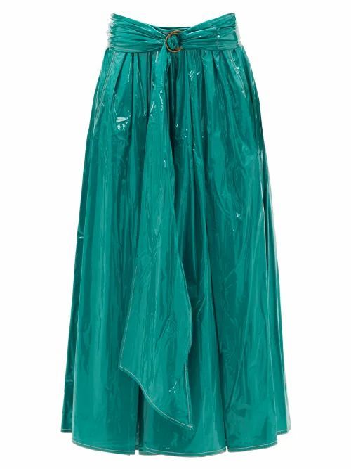 Sies Marjan - Amalia Pvc-coated Satin Skirt - Womens - Green