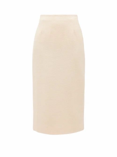 Alessandra Rich - High-rise Wool-blend Tweed Midi Skirt - Womens - Ivory