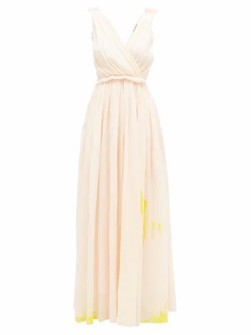 Painted Gathered Cotton-voile Maxi Dress - Womens - Light Pink