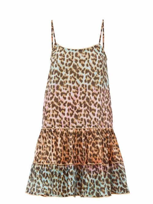 Juliet Dunn - Leopard-print Ruffled-hem Cotton Dress - Womens - Pink Print