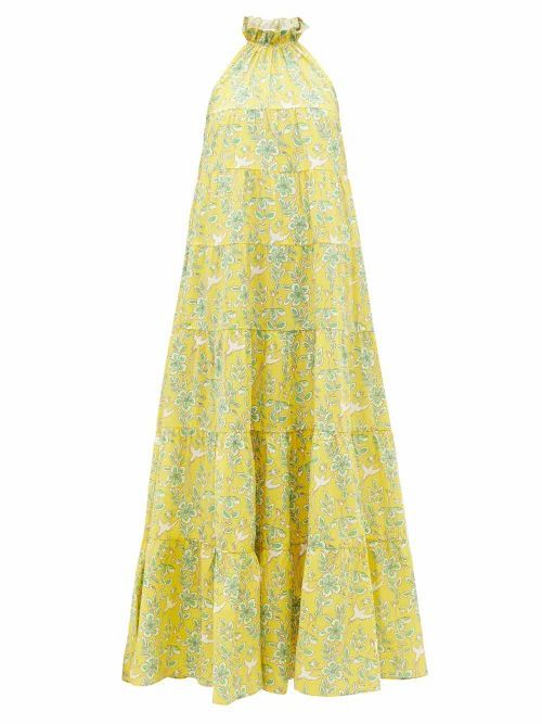 Rhode - Julia Ruffled Floral-print Cotton Dress - Womens - Yellow Print