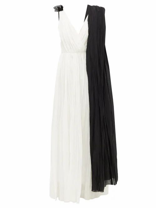 Draped Cotton-voile Maxi Dress - Womens - Black White