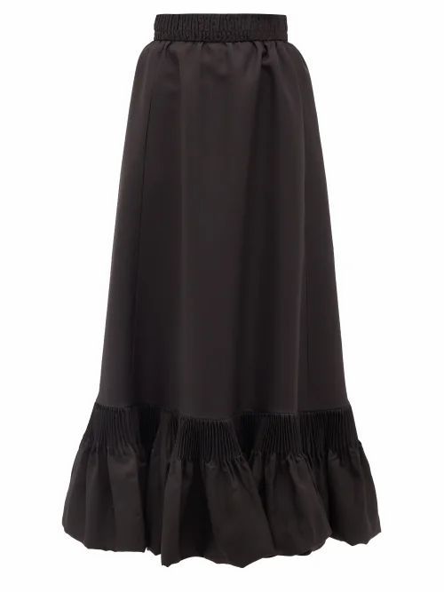 Valentino - Pleated-hem Silk-gazar Skirt - Womens - Black