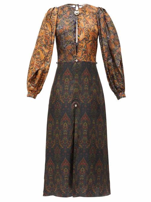 Christopher Kane - Paisley Dome-embellished Patchwork Satin Dress - Womens - Brown Print