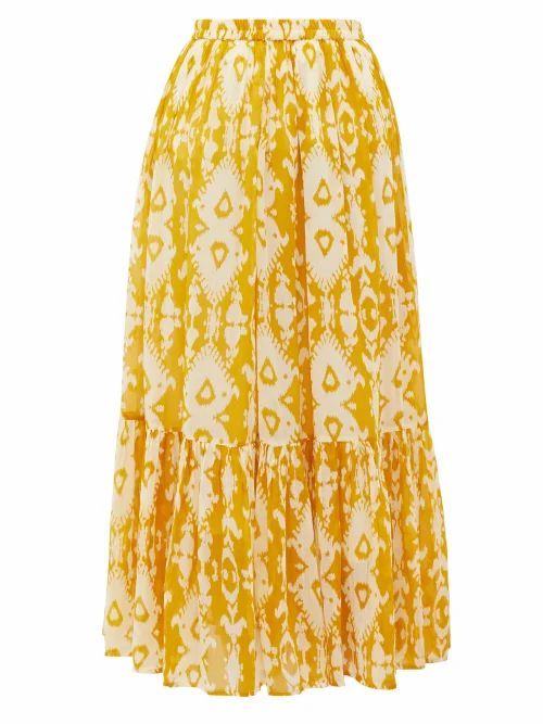Mes Demoiselles - Sumatra Ikat-print Cotton-voile Skirt - Womens - Yellow Print