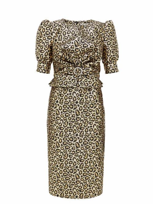 Crystal-embellished Leopard-brocade Dress - Womens - Gold