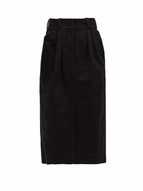 Lemaire - High-rise Pleated-front Denim Midi Skirt - Womens - Black