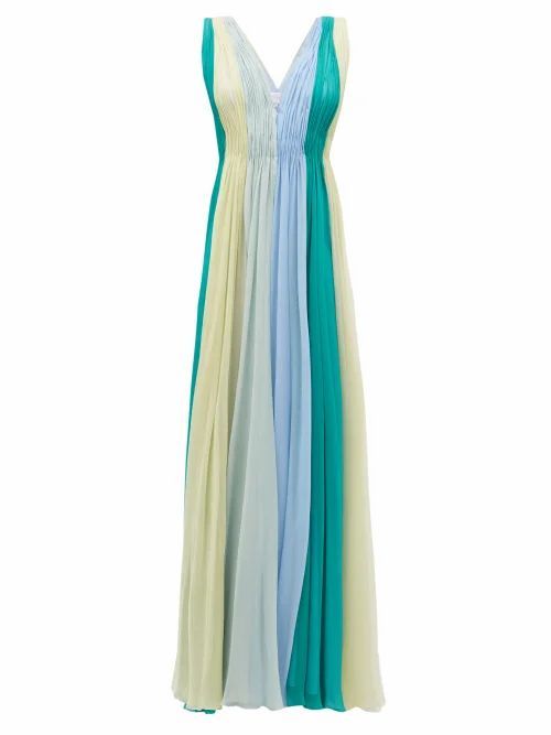 Panelled Silk-chiffon Maxi Dress - Womens - Green Multi