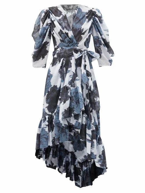 Floral-print Cotton-voile Wrap Dress - Womens - Navy Print