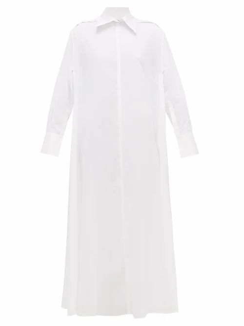 Side-split Cotton-voile Shirt Dress - Womens - White