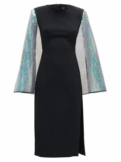 Cape-sleeve Sequinned Crepe Dress - Womens - Black