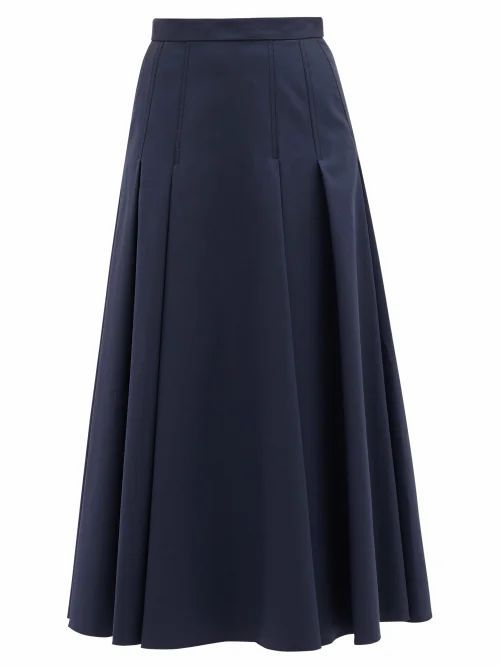 Carolina Herrera - Pleated Cotton-twill Skirt - Womens - Navy