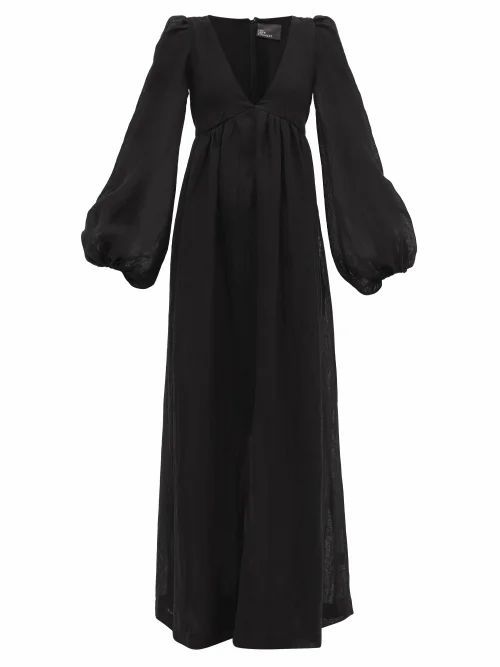 Lisa Marie Fernandez - Carolyn Balloon-sleeve Organic Linen-blend Dress - Womens - Black