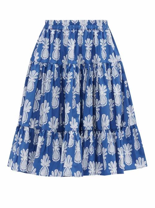 La DoubleJ - Love Pineapple-print Cotton-poplin Skirt - Womens - Blue Print