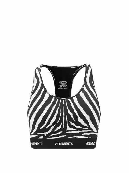 Vetements - Racerback Zebra-print Jersey Cropped Top - Womens - Black White