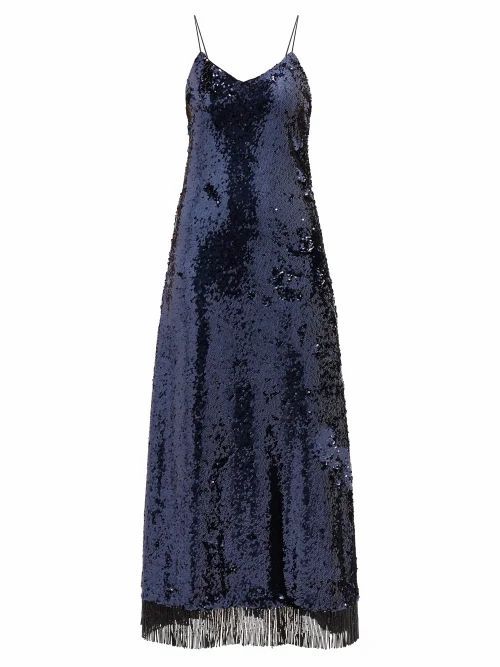 Kelpie Beaded-hem Sequinned Dress - Womens - Navy