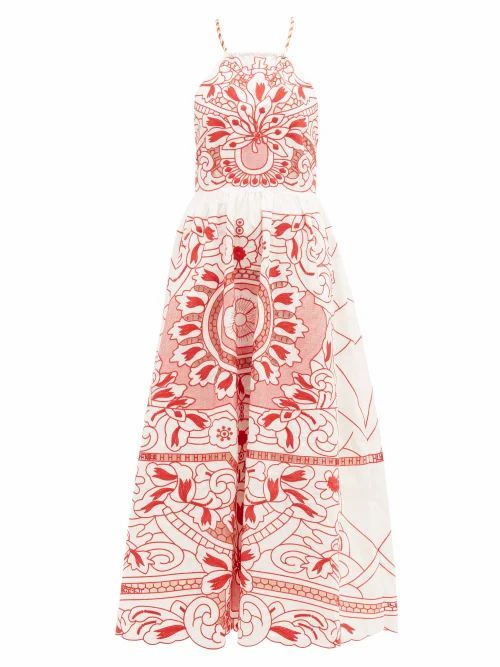 REDValentino - Floral-embroidered Cotton-poplin Midi Dress - Womens - White