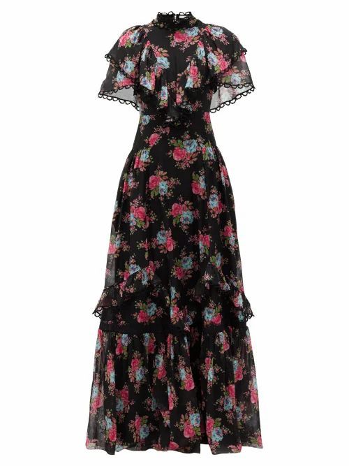 Mauricia Carrington Rose-print Cotton-blend Gown - Womens - Black Multi