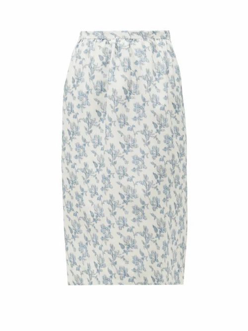 Brock Collection - Floral-print Cotton-blend Twill Skirt - Womens - White Multi
