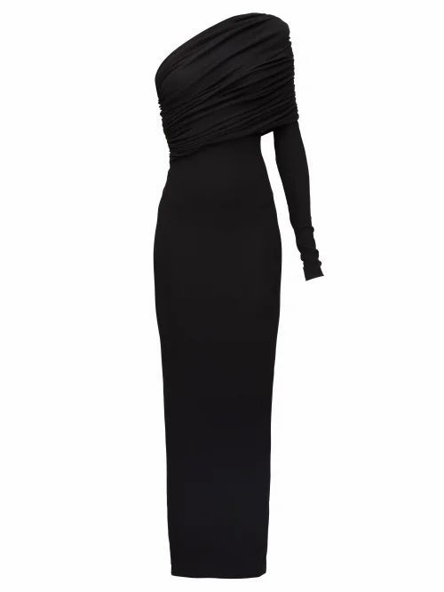 One-shoulder Jersey Maxi Dress - Womens - Black