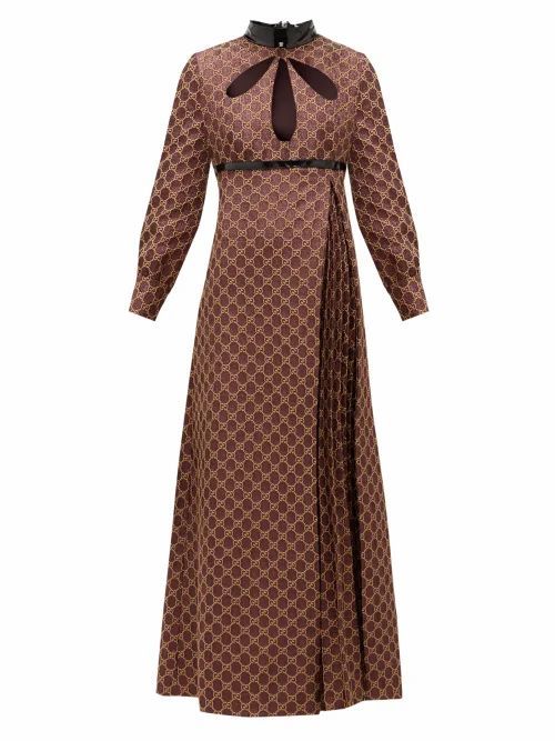 Gucci - Cutout Gg-jacquard And Lurex Cotton-blend Dress - Womens - Brown