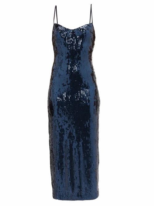 Galvan - Berlin Plunge-back Sequinned Midi Dress - Womens - Blue