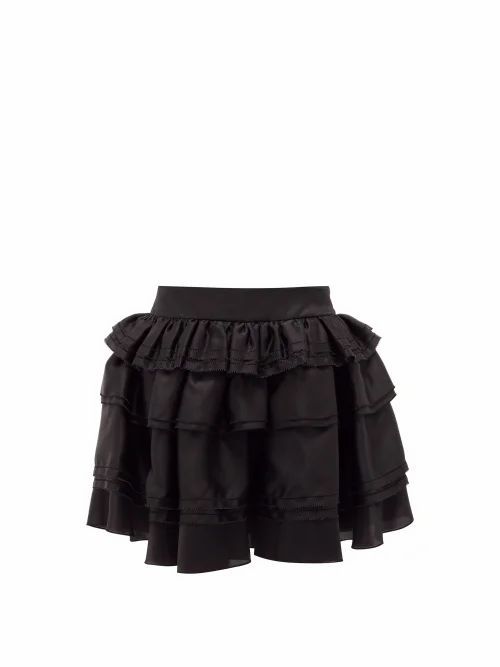 Tiered Satin-organza Skirt - Womens - Black