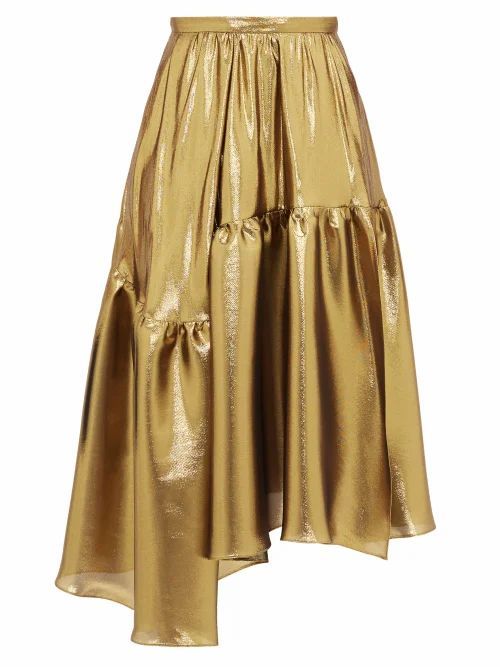 Rochas - Asymmetric Tiered Lamé Midi Skirt - Womens - Gold