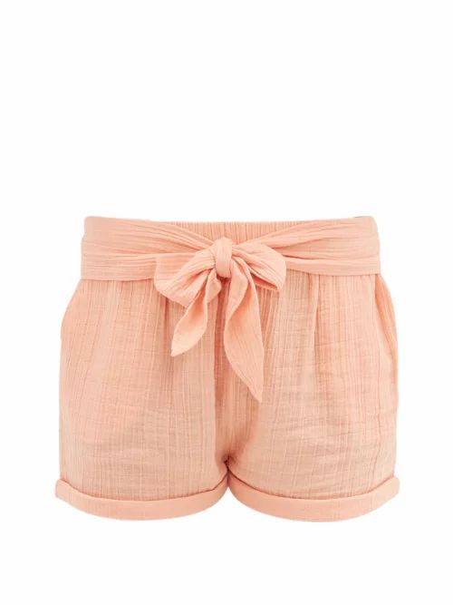 Anaak - Maithili Tie-front Cotton-muslin Shorts - Womens - Dark Pink