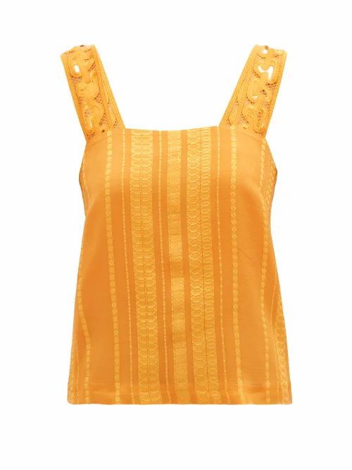 Zeus + Dione - Lora Embroidered-strap Silk-blend Jacquard Blouse - Womens - Orange