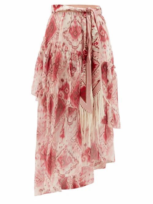 Zimmermann - Wavelength Ikat-print Silk-chiffon Skirt - Womens - Pink Print