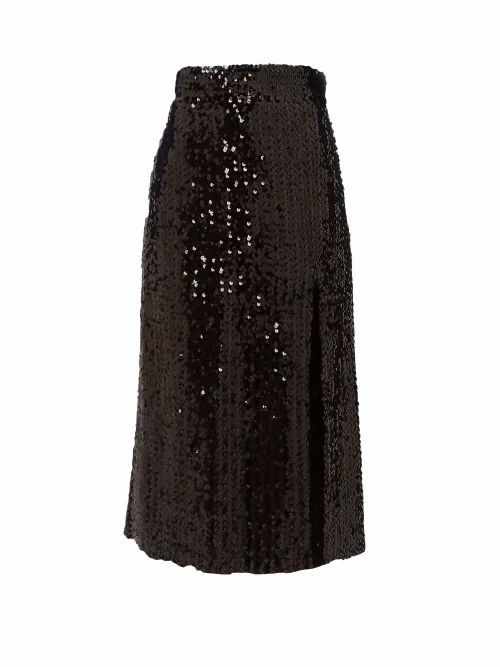 Gucci - Hem-slit Sequinned Midi Skirt - Womens - Black