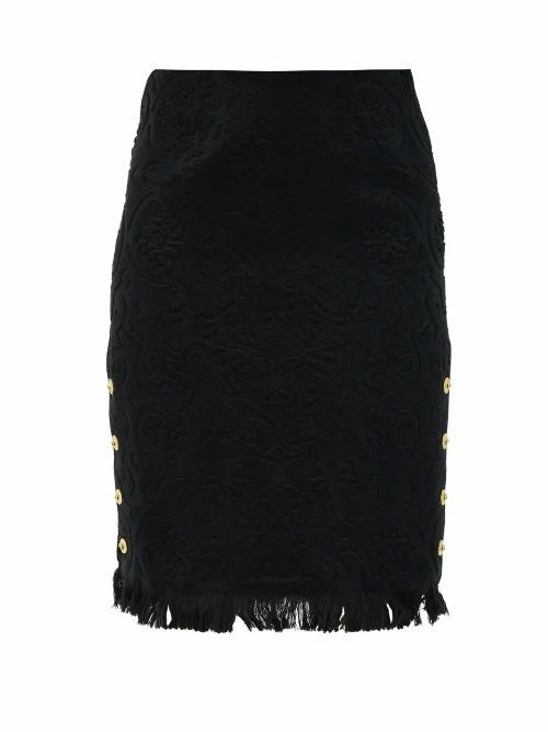 Marine Serre - Floral-cloqué Upcycled-cotton Pencil Skirt - Womens - Black
