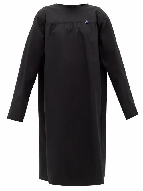 Tie-back Cotton-poplin Midi Dress - Womens - Black