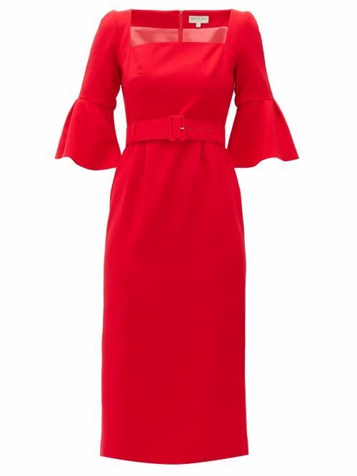 Camellia Belted Wool-crepe Dress - Womens - Red