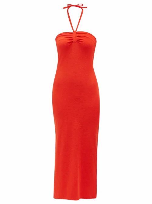 Giuliva Heritage Collection - The Leda Halterneck Cotton-blend Midi Dress - Womens - Red