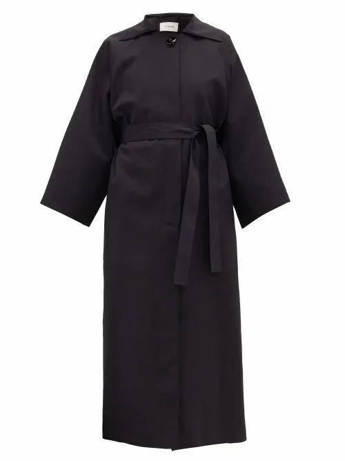 Lemaire - Raglan-sleeve Belted Silk-blend Gabardine Coat - Womens - Navy