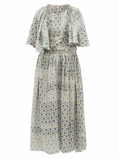 Preen By Thornton Bregazzi - Malu Ruffled Floral-print Crepe Dress - Womens - Blue Multi