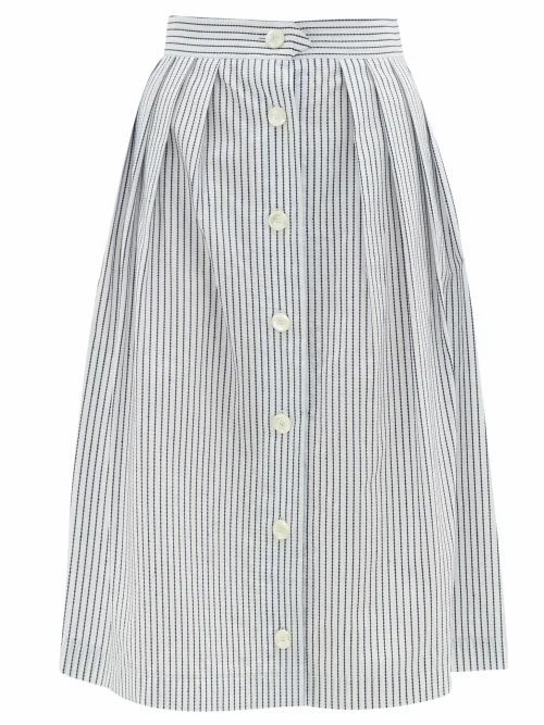 Giuliva Heritage Collection - The Giovanna Jacquard-stripe Cotton Skirt - Womens - White Stripe