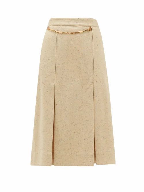 Victoria Beckham - Belted High-rise Silk-blend Tweed Skirt - Womens - Cream