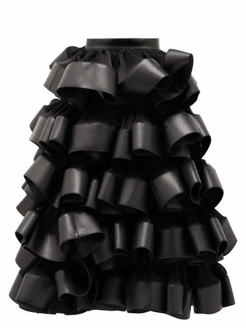 Noir Kei Ninomiya - Ruffled Plissé And Faux-leather Skirt - Womens - Black