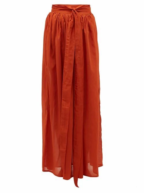 Escvdo - Tumbo Waist-tie Cotton Midi Skirt - Womens - Red