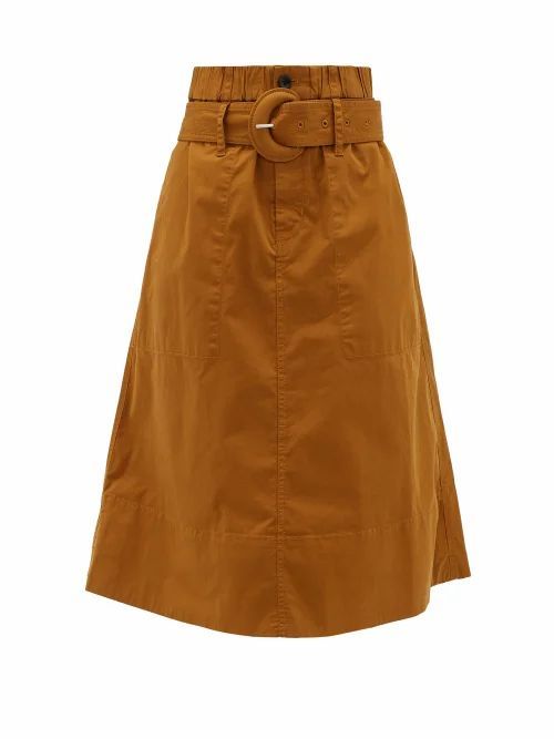 Proenza Schouler White Label - Belted Cotton-blend Twill Midi Skirt - Womens - Brown
