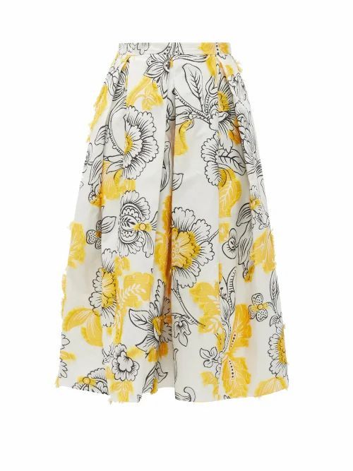 Erdem - Ina Floral Fil-coupé Cotton-blend Skirt - Womens - Yellow White