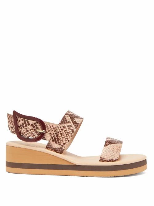 Ancient Greek Sandals - Clio Rainbow Python-embossed Leather Wedges - Womens - Pink Multi