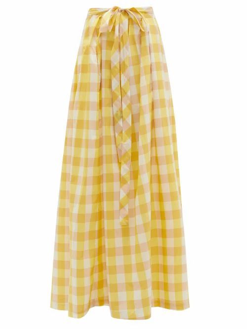 Thierry Colson - Java Pleated Gingham Cotton-blend Skirt - Womens - Yellow Multi