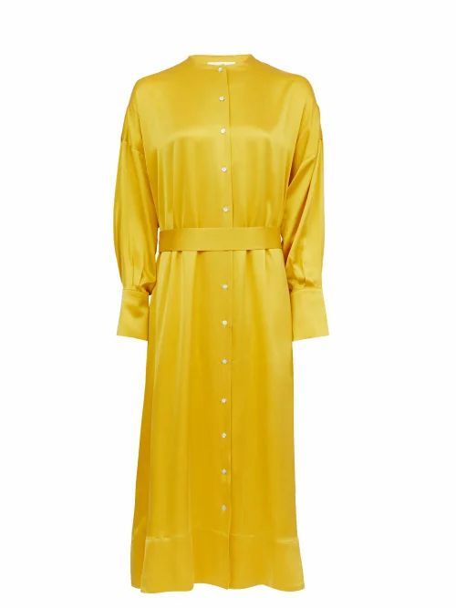 Rome Belted Silk-satin Shirt Dress - Womens - Yellow