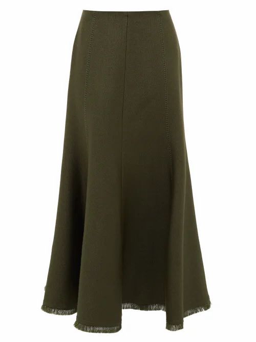 Gabriela Hearst - Amy Fluted Wool-blend Midi Skirt - Womens - Khaki